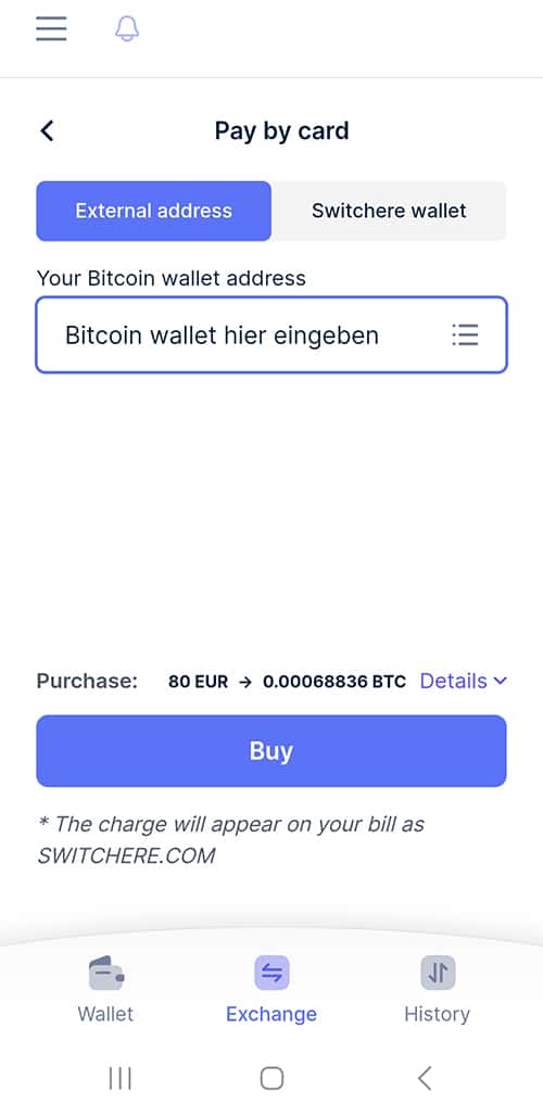 Bitcoin Wallet-Adresse eingeben